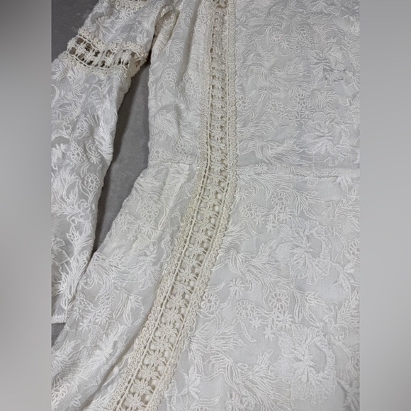 Alice + Olivia Enya White Cream Boho Lace 100% Cotton Bell Sleeves Mini Dress 0 - Picture 6 of 17
